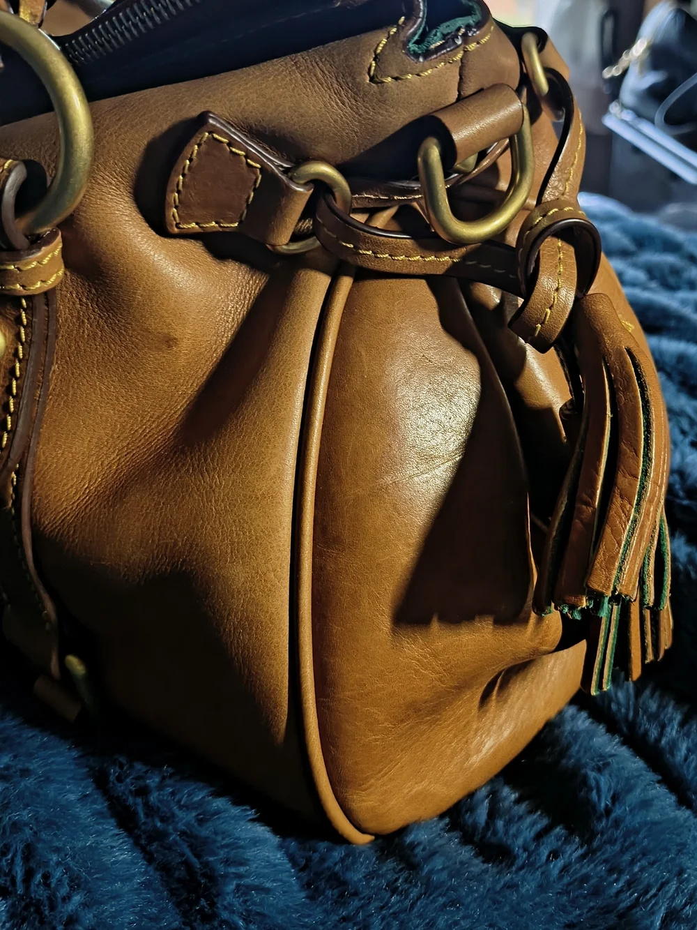 Dooney and Bourke Florentine Large Leather Satchel Handbag in Cognac Brown